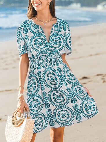 Cupshe Womens Summer Dresses 2025 v الرقبة الأكمام قصيرة الأكمام in Kuwait