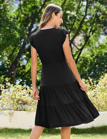 ZEAGOO Womens Summer Casual Dresses Ruffle Sleeve V Neck Midi Dress Flowy Tiered Dress with Pockets Boho Sundresses in Kuwait