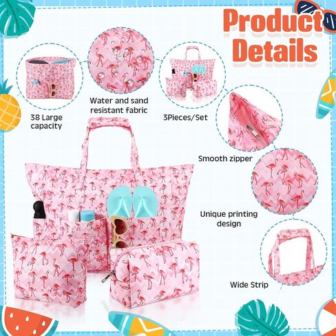 Abbylike 3 Pack Large Beach Bag Set Sandproof Waterproof Beach Tote Bag with Zipper, Birthday Gifts for Pool Gym Travel in Saudi Arabia