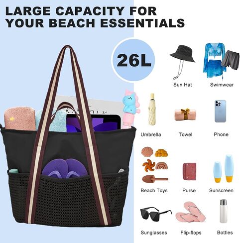 Beach Tote Bag Waterproof Sandproof Mesh Swiming Pool Bag with Zipper for Summer Vacation in Saudi Arabia