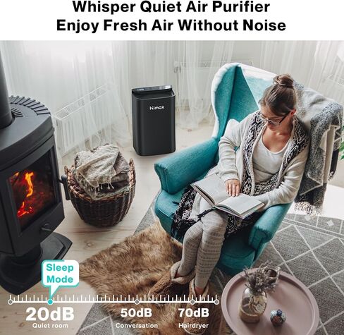 أجهزة تنقية الهواء من HIMOX للمنزل وغرفة كبيرة تغطي 1200 قدم مربع H13 فلتر HEPA للحساسية وغرفة نوم الحيوانات الأليفة مع شاشة رقمية PM 1.0، وإزالة 99.97% من رائحة غبار حبوب اللقاح والدخان إلى 0.1 ميكرون 20 ديسيبل، H04 in Kuwait