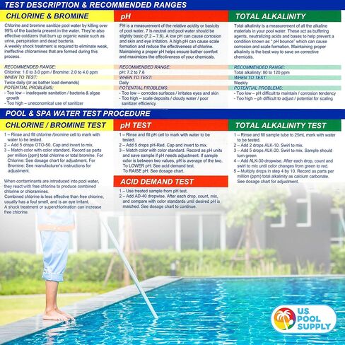 U.S. Pool Supply Swimming Pool & Spa Test Kit Refill Solutions, Test Water for pH, Chlorine and Bromine in Kuwait