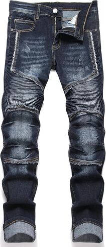 Men's Distressed Ripped Slim Fit Denim Jeans Pants in Saudi Arabia
