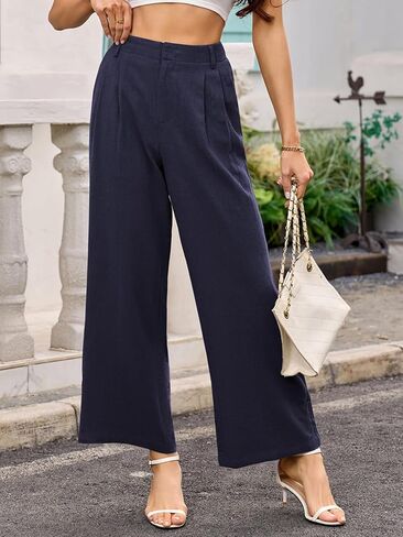 ANRILITA Linen Pants for Women High Waist Casual Flowy Pant Summer Wide Leg Trousers with Pocket in Saudi Arabia
