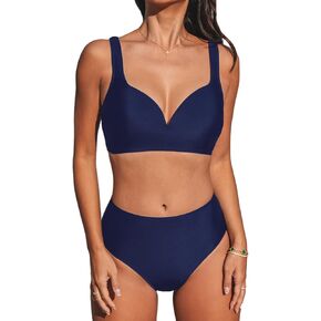 CUPSHE Women's Bikini Sets Two Piece Swimsuit Sweetheart Neck High Waisted V Wire Crisscross Lace Up Adjustable Straps