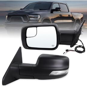 Left Driver Side Mirror Compatible With 2019-2025 Ram 1500 With Power Folding Power Glass Heated Turn Signal Puddle Lights Temperature Sensor Matte Black Replace#68462769AB(14Pins)