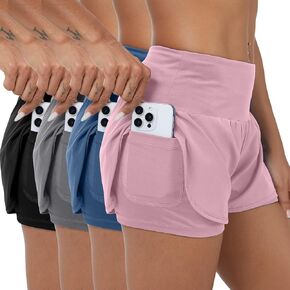 Coume 4 Pack Women's 2 in 1 Running Shorts with Pockets High Waist Lightweight Quick Dry Workout Athletic Shorts for Gym Yoga