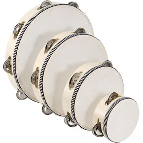 MAHIONG 4 PCS 4" 6" 8" 10" Wooden Tambourine, Musical Instrument Tambourine Set, Handheld Drum Bell Metal Jingles Single Row Percussion for Church, KTV, Party, Musical Class Natural