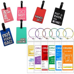 Mziart Funny Luggage Tags 6 Pack Travel Bag Tags + 6 Pack Cruise Luggage Tag Holder for Royal Caribbean & Celebrity, Cruise Necessities Travel Must Haves