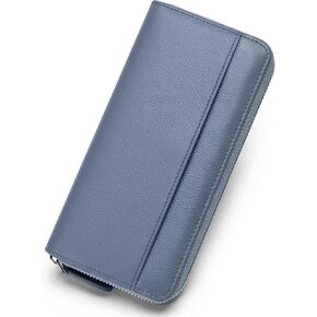 RFID Blocking Womens Zipper Wallet Genuine Leather Large Capacity Billfold Clutch Zip Around Wallets for Women, Grey