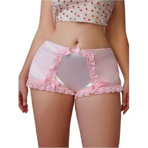 SHENHE Women's Plus Size Satin Panty Brief Bow Front Lace Trim Breathable Silky Underwear