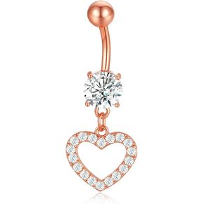 Rose Gold Belly Rings for Women Stainless Steel Dangle Belly Button Ring CZ Navel Ring Body Piercing Jewelry
