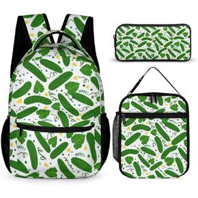 Pickle Backpack with Lunch Box & Pencil Case for Kids Girls Boys School, 16 Inch Cute Pickles Bookbag, School Backpack for Students Children, Lightweight, Large Capacity