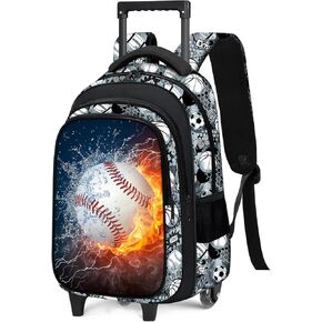 Baseball Rolling Backpack for Boys - 3PCS Boys Rolling Backpack with Lunch Box Set for Kids Children Teens Elementary Middle School,Sport Roller Bookbag with Wheels for Age 6-18