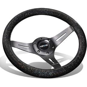 NRG Innovations ST-310BSB-BK Black Wood Grain Wheel (310mm ، 3 Calk Center in Black)