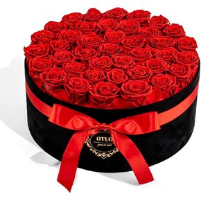 40 Real Preserved Roses in Suede Box Forever Roses Last Up to 3 Years, Flowers for Delivery Prime, Mother’s Day, Birthday, Christmas - Red