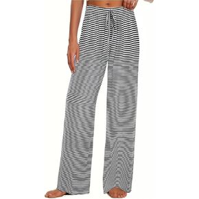 Women's Wide Leg Striped Pajama Pants Casual Elastic Waist Lounge Pants Stretch Pajama Bottoms Trousers