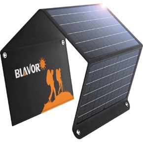 BLAVOR 10W Portable Solar Charger(5V/2A Max), Small Foldable Solar Panel with USB-C USB-A Outputs Compatible with Cell Phone Tablet, IPX4 Waterproof for Camping, Hiking, Backpacking