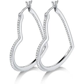 أقراط Moissanite Sterling الفضية للنساء ، 925 من قصور القلب الكبير الفضة على شكل قلب خفيفة الوزن متدلية ، 30 ملم ، 30 ملم