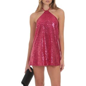hibshaby Women's Glitter Sequin Dress Halter Neck Party Cocktail Sparkly Mini Dress Clubwear