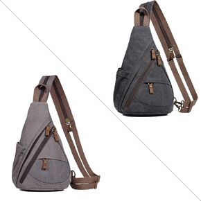 KL928 Two Canvas Sling Bag - Small Crossbody Backpack Shoulder Casual Daypack Rucksack for Men Women(Large Version)