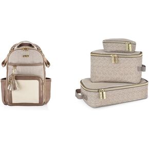 Itzy Ritzy Backpack+ Packing Cubes, Vanilla Latte Boss Plus