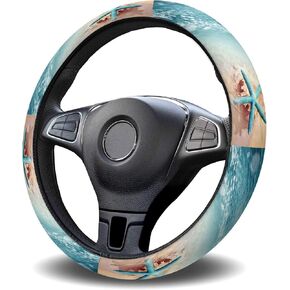 Steering Wheel Covers Coastal Sea Starfish Shell Beach,Elastic Sponge Skidproof Steering Wheel Protective Cover,Car Accessories for Vehicles,Sedans,SUVs,Vans,Trucks