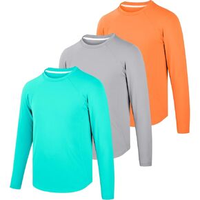 BIG ELEPHANT 3 Pack Boys Long Sleeve Rashguard – UPF 50+,Quick-Dry Athletic Shirts for Youth, Breathable Crew Neck