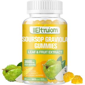 Soursop Gummies for Adults, Organic Soursop Leaves and Fruit Extract with Vitamin C, Zinc, 3500mg Soursop Graviola for Immunity, Digestive Aid & Antioxidant Boost, Sugar/Gluten Free(30 Servings)