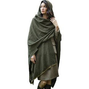 BEAUTELICATE Women Wool Cloak with Hood Open Front Warm Cardigans Blanket Vintage Poncho