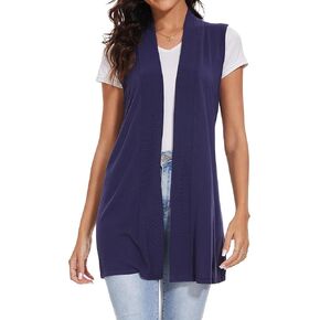 Women's Long Knit Cardigan Vest Sleeveless Open Front Draped Duster Vest Casual