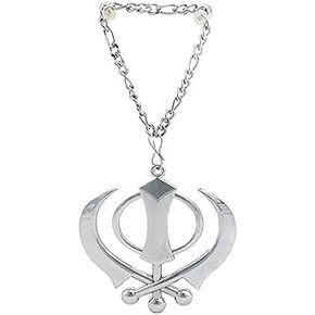 Desirous Sikh Khanda Punjabi Kirpan Sword Symbol Pewter Pendant (Car Hanging Locket) (Car Rear Mirror with Chain) Silver