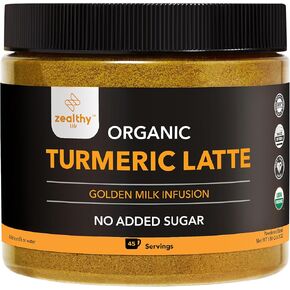 Organic Turmeric Latte Powder – USDA Certified, No Added Sugar Turmeric Supplement with Ceylon Cinnamon, Zealthy Life, 45 Servings