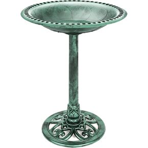 Best Choice Products 28in Pedestal Bird Bath, Vintage Outdoor Resin Accent Decoration w/Fleur-de-Lis Accents - Green in Kuwait