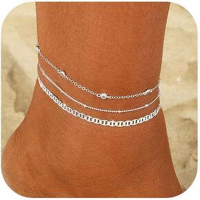 VIROMY Gold Ankle Bracelets for Women Waterproof, 14k Gold Plated Simple Chain Anklets Set for Women Beach Gift Adjustable Size 3pc