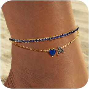 Ankle Bracelets for Women Gold Initial Anklet For Women Waterproof Dainty Adjustable Tennis Ankle for Summer Beach Jewelry