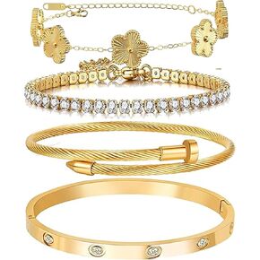 LAMDO 18K GOLD PLATED WOMENS FLORAL FLORAL GOLD CLOVER PLACELTS LOVE LOVE BANGLE BANGLE BANGE