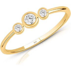 MAX + STONE Dainty Trio 10K Yellow Gold Diamond Bezel Ring | Hypoallergenic & Anti-Tarnishing Solid Gold Lab Grown Diamond Ring for Women in Size 6-8