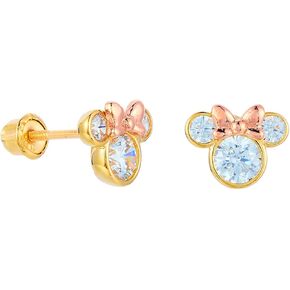 14k REAL Two Tone Gold Mouse CZ Stud Earrings with Screw Back