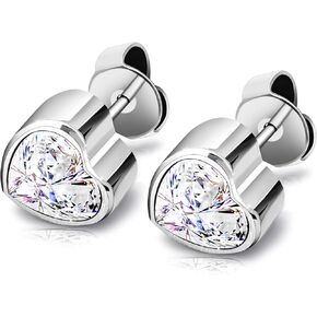 JEROOT Hypoallergenic Stud | Cubic Zirconia Moissanite Studs for Women | Pure Titanium Earrings Studs | Dainty Geometrical Bar Triangle Heart Earrings