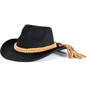 Western Black Felt Cowboy Hat with Twine Men & Women's Classic Wide Brim Suede Hats Panama Hat Adult Size Gift for Fans Gamer Cosplay