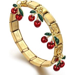 hotoo Charm Italian Bracelet for Women Cherry Pendant Bracelet Trendy Italian Bracelet Stainless Steel Jewelry For Party Christmas Birthday Gifts