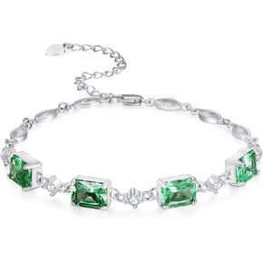 PRAYMOS Birthstone Bracelets for Women Mom Mother's Grandma Sterling Silver Baguette Bracelet Birthstone Jewelry Gifts
