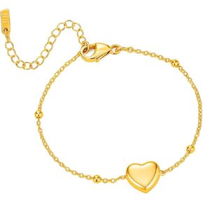 Heart Bracelet for Women – 18K Gold Plated Adjustable Chain – Minimalist Dainty Jewelry Gift in Gold or Silver