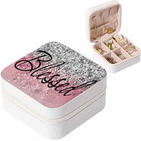 Travel Jewelry Case,Blue Bohemian Ethnic Pattern,Jewelry Display Case for Girls Women Bridesmaid Presents Rings Earrings Necklaces Storage