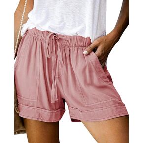 Womens Elastic Waist Drawstring Shorts Beach Shorts Lightweight Athletic Shorts Comfy Short Pants with Pockets