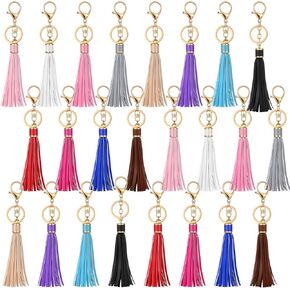 Hicarer Leather Tassels Keychain Key Rings Circle PU Leather Women Tassel Keychain Bulk Lanyard Key Chain Holder with Lobster