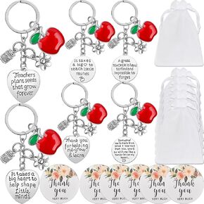 6 Sets Teacher Keychain Teacher Appreciation Gifts Organza Bags with Thank You Cards for Women Teachers
