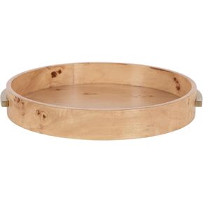 Kate and Laurel Burlock Modern Decorative Rounding Rounding مع مقابض ، 15 × 15 ، الخشب الطبيعي والذهبي ، علبة دائرة انتقالية لاستخدامها كديكور صينية المدخل أو صينية تقديم العثمانية