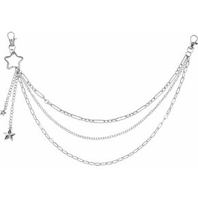Star Pants Chain Layered Jeans Chain for Women Silver Metal Punk Wallet Chains Hip Hop Pocket Chains for Jeans Backpack Keys Pants Long